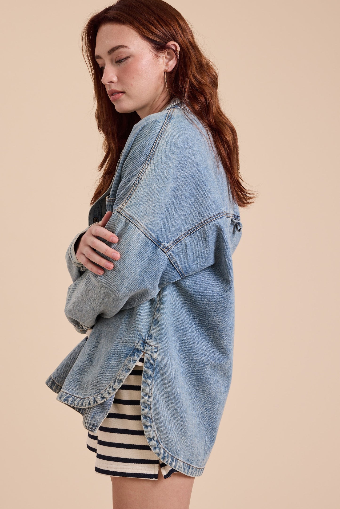 Washed Snap Button Denim Shacket