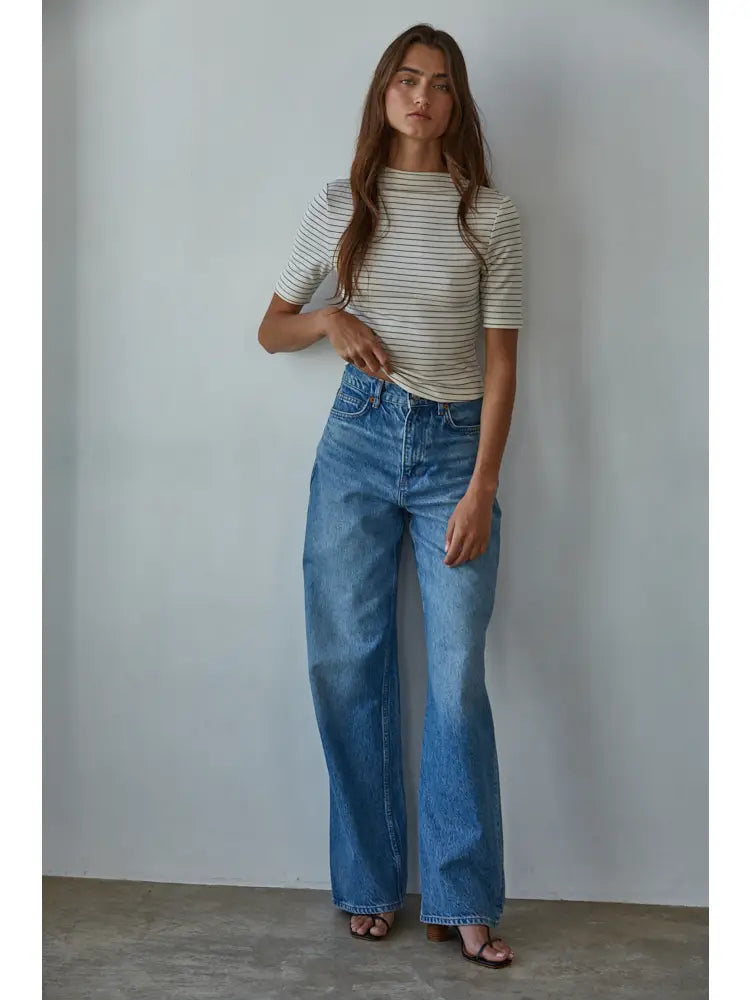 Knit Mock Neck Short Sleeve Top