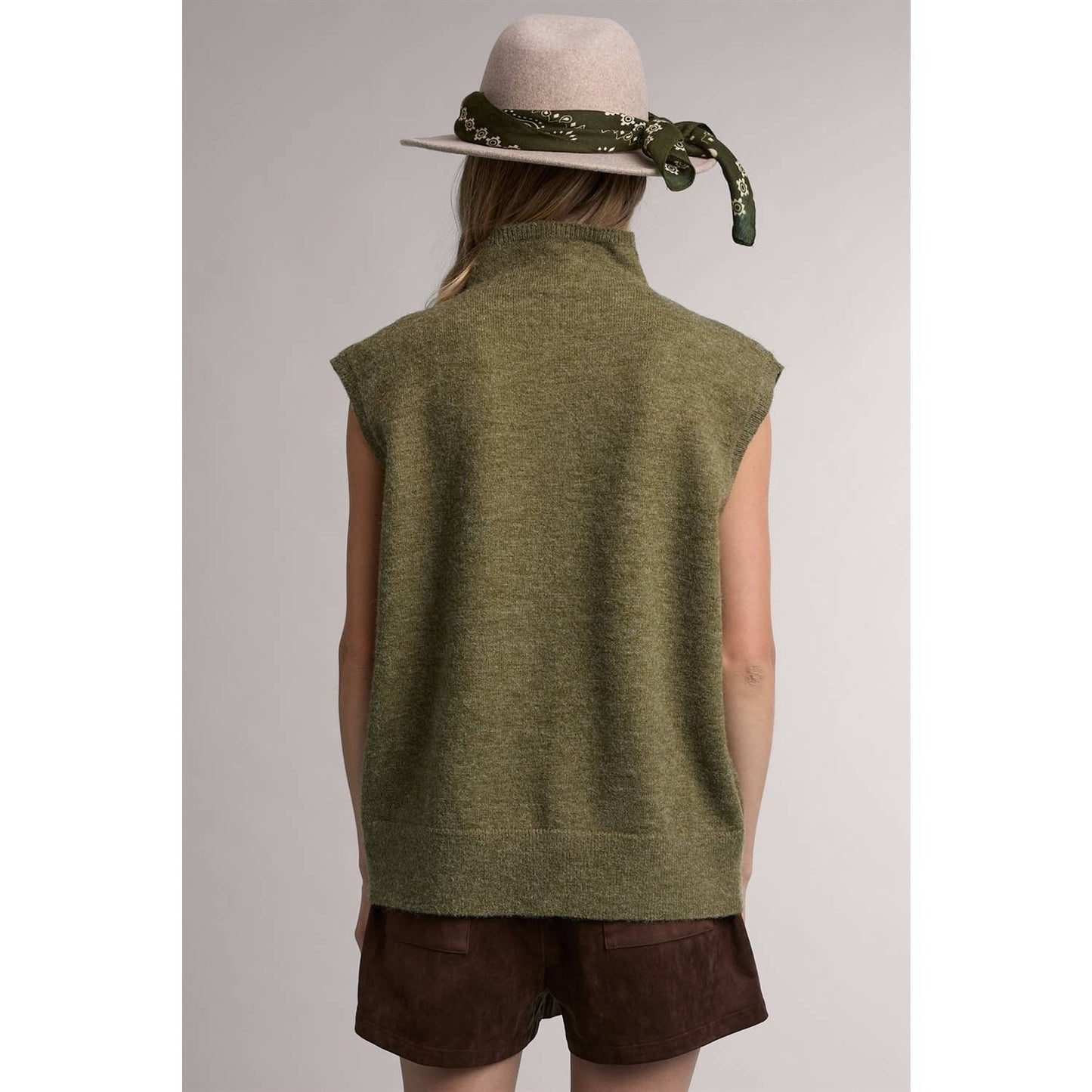 Mock Neck Sleeveless Sweater: Olive