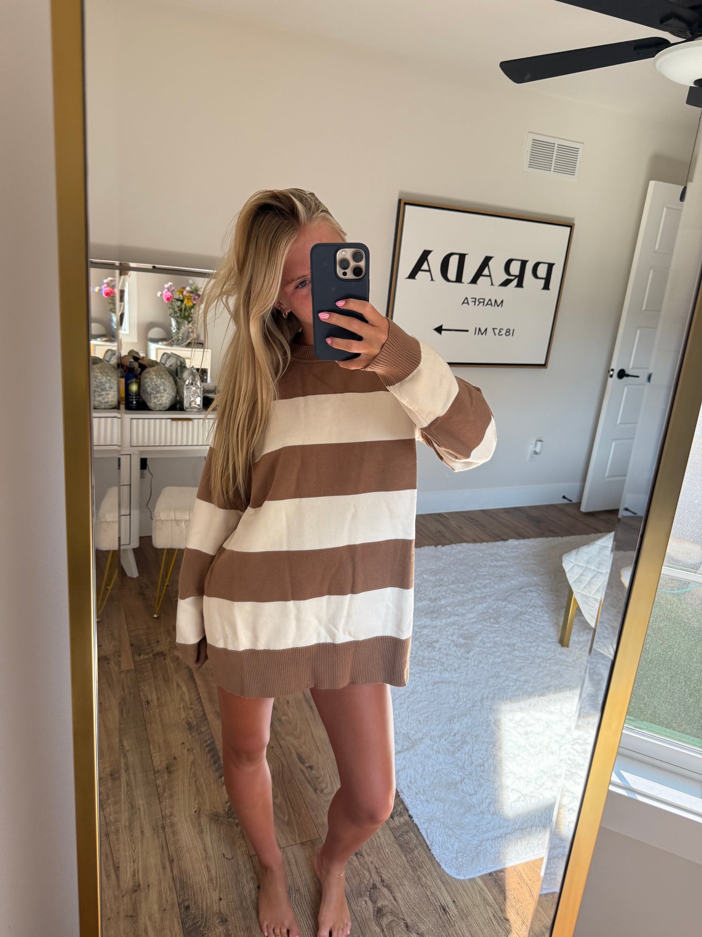 Stripe Knit Sweater and Shorts Matching Set