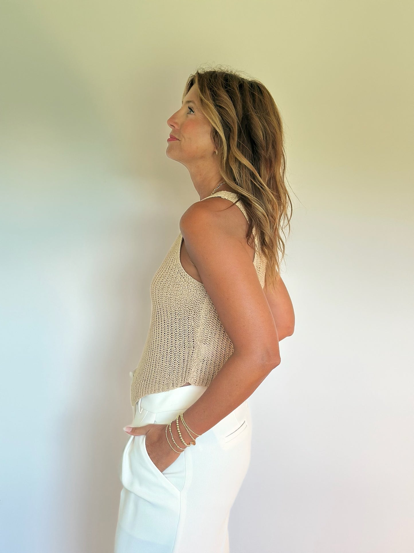 Jaylani V-neck Crop Length Ribbed Knit Vest