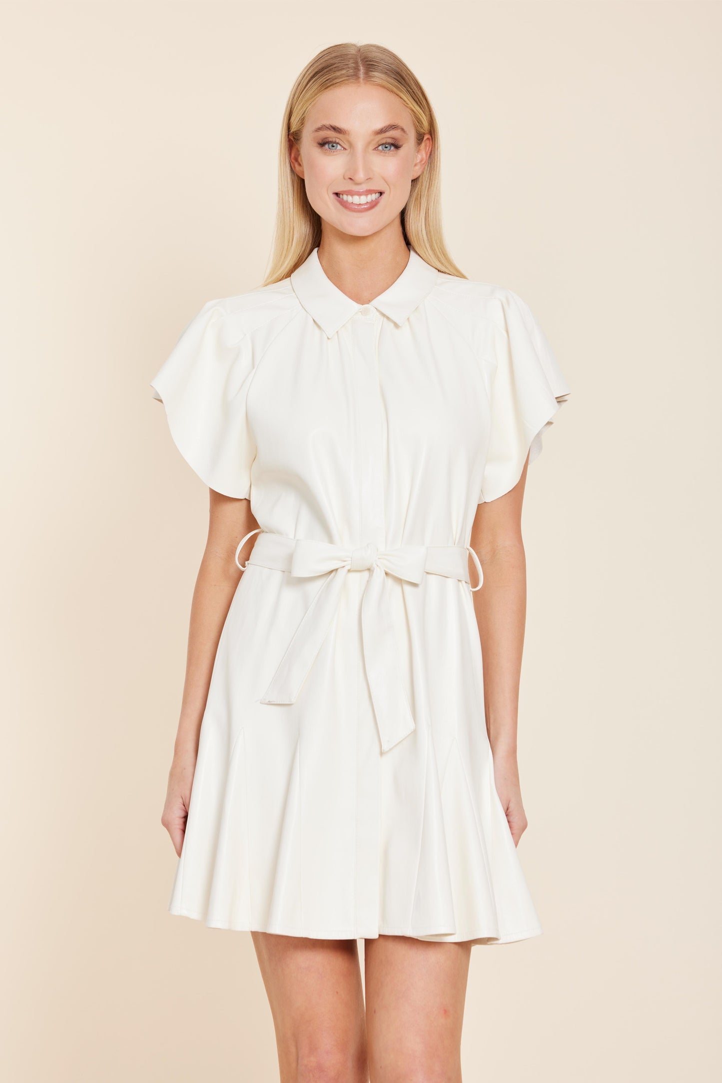 Vegan Leather Pleated Dress: Off White
