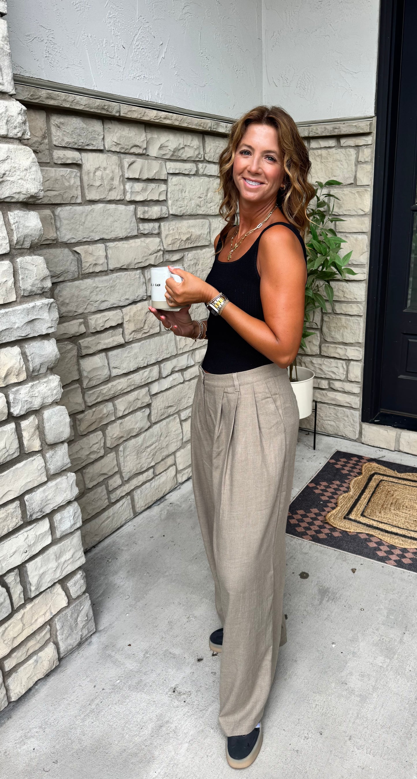 Pintuck Wide-Leg High-Waist Trousers