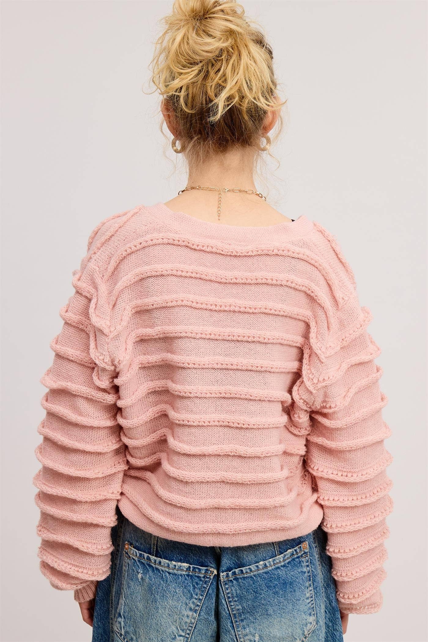 Ruffle Cardigan: Blush