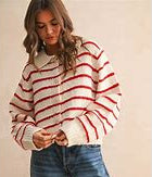 Striped Knitted Cardigan: Red