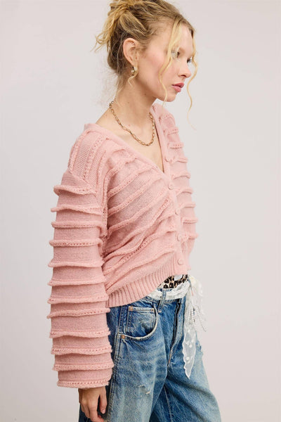 Ruffle Knit Button Front Cardigan: Blush – Sevens Boutique
