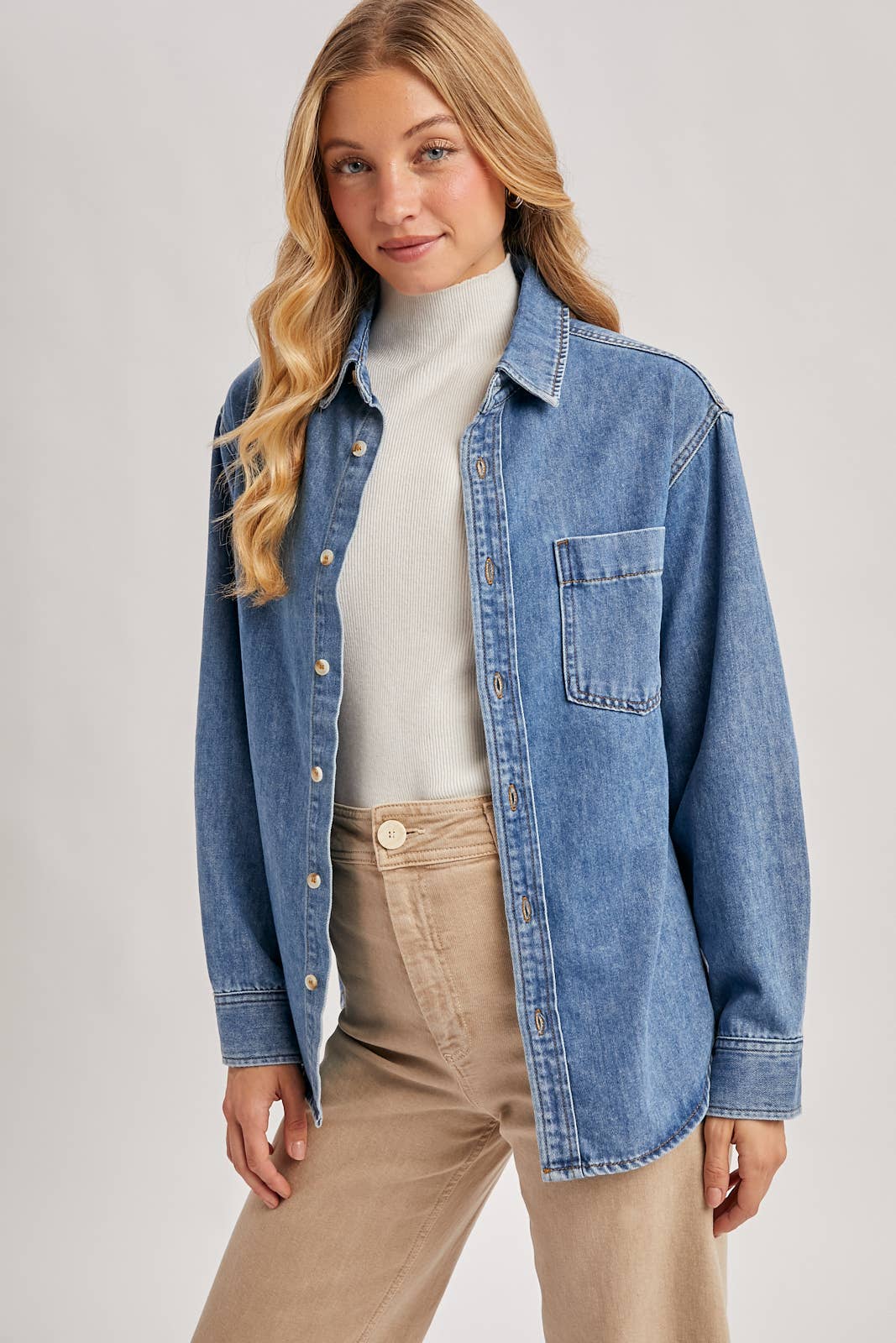 DENIM BUTTON DOWN SHIRT: LIGHT WASH