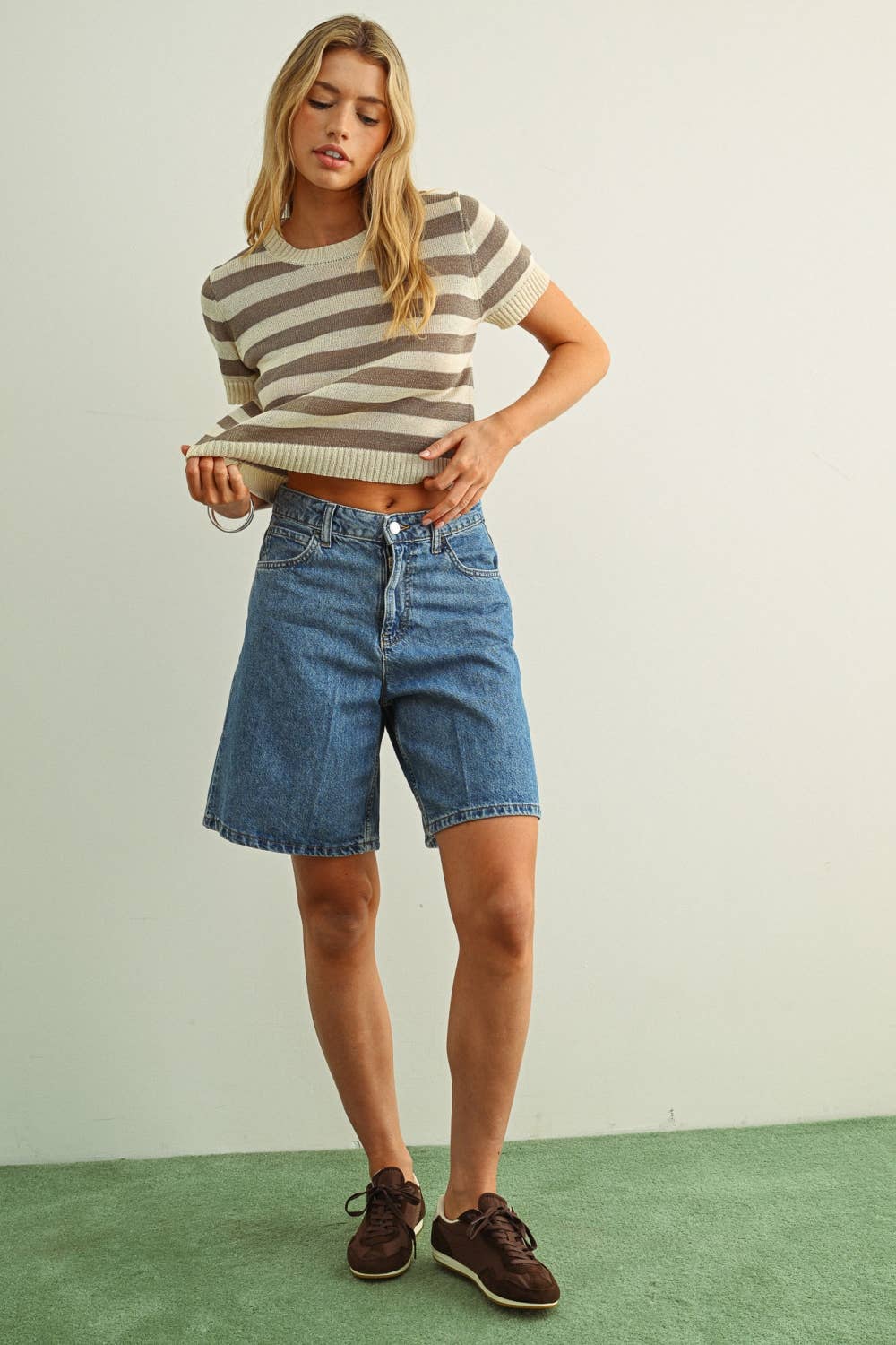 SHORT SLEEVE TOP: MOCHA STRIPE