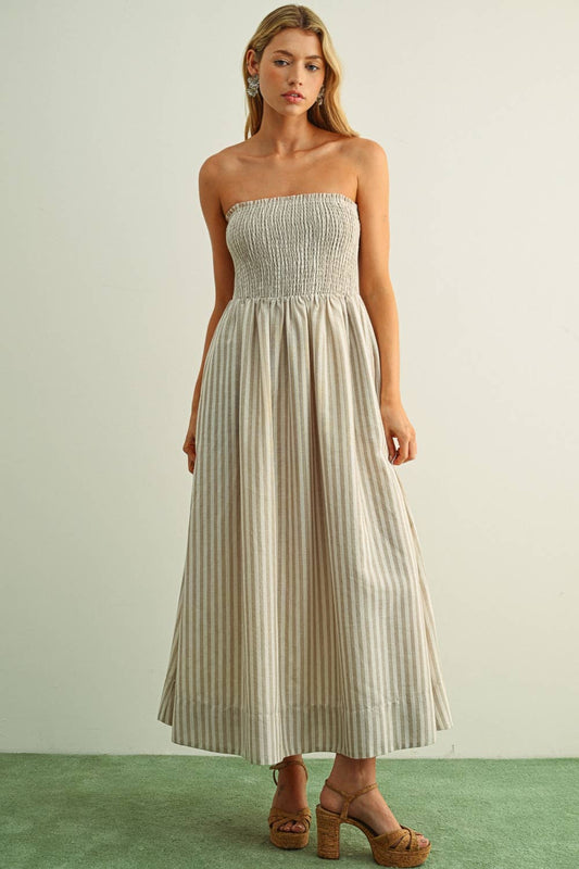Tan Striped Maxi Dress
