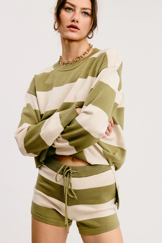 Stripe Knit Sweater and Shorts Matching Set