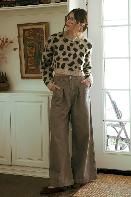 Leopard Long Sleeve Pull Over Knit Sweater Top