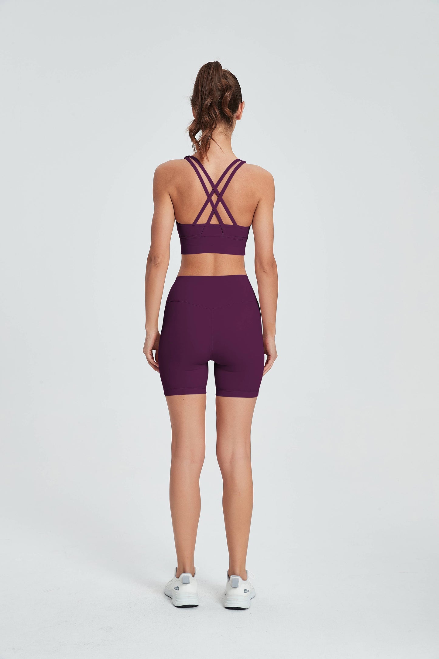 Isabella Strappy Back Sports Bra & Shorts Activewear Set: Magenta