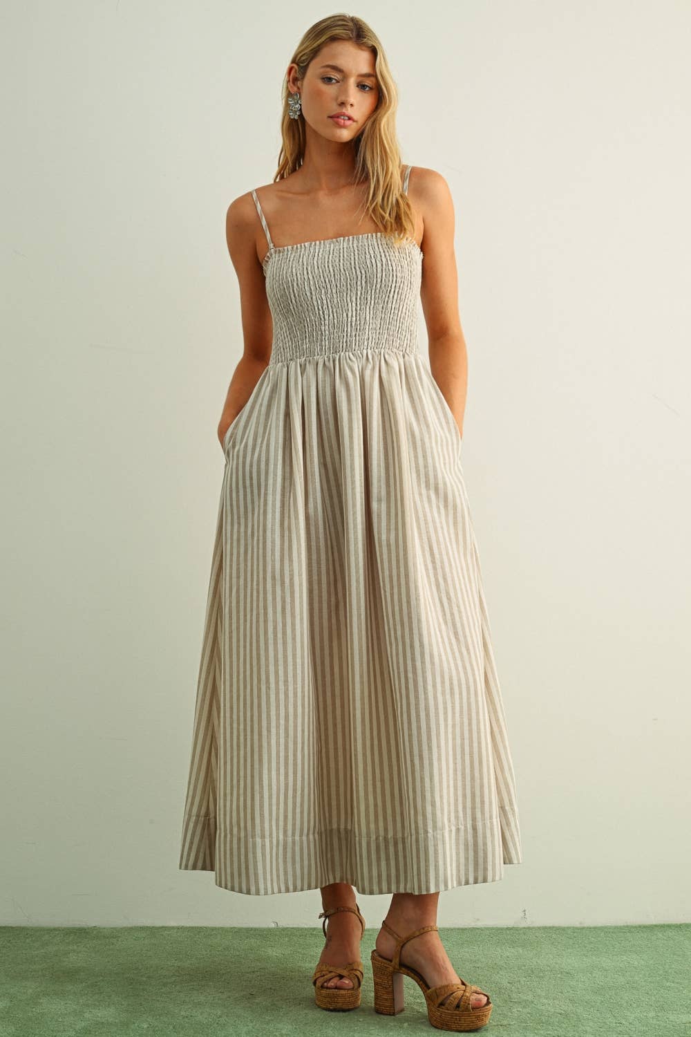 Tan Striped Maxi Dress