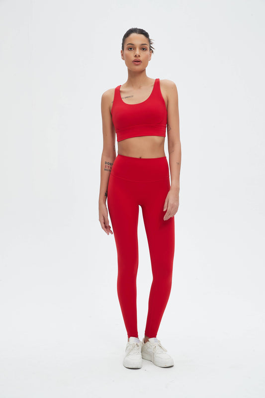 Isabella Strappy Back Sports Bra & Legging Activewear Set : Fiery Red
