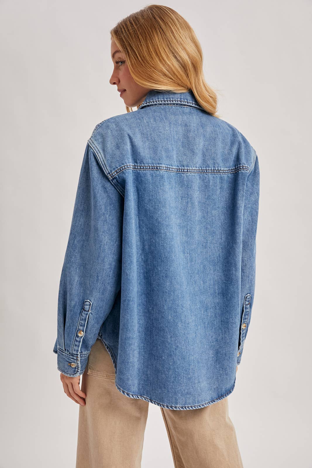 DENIM BUTTON DOWN SHIRT: LIGHT WASH