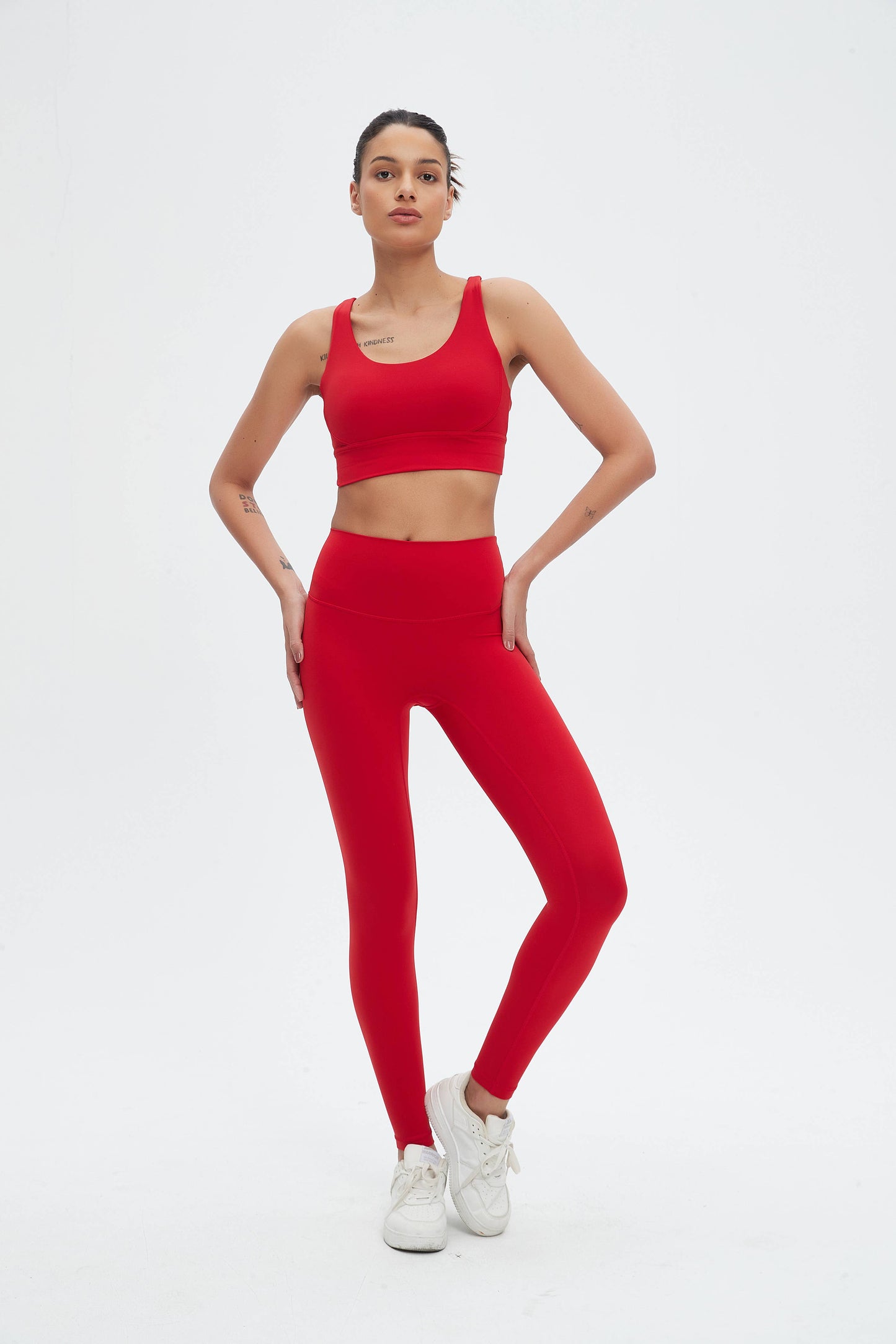 Isabella Strappy Back Sports Bra & Legging Activewear Set : Fiery Red