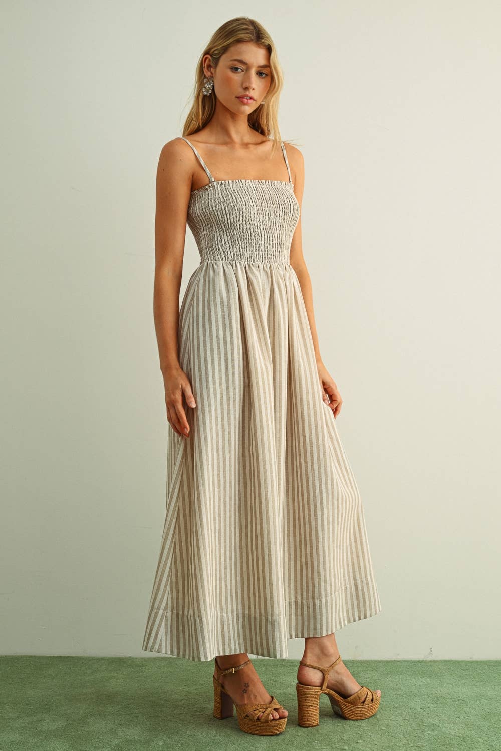 Tan Striped Maxi Dress