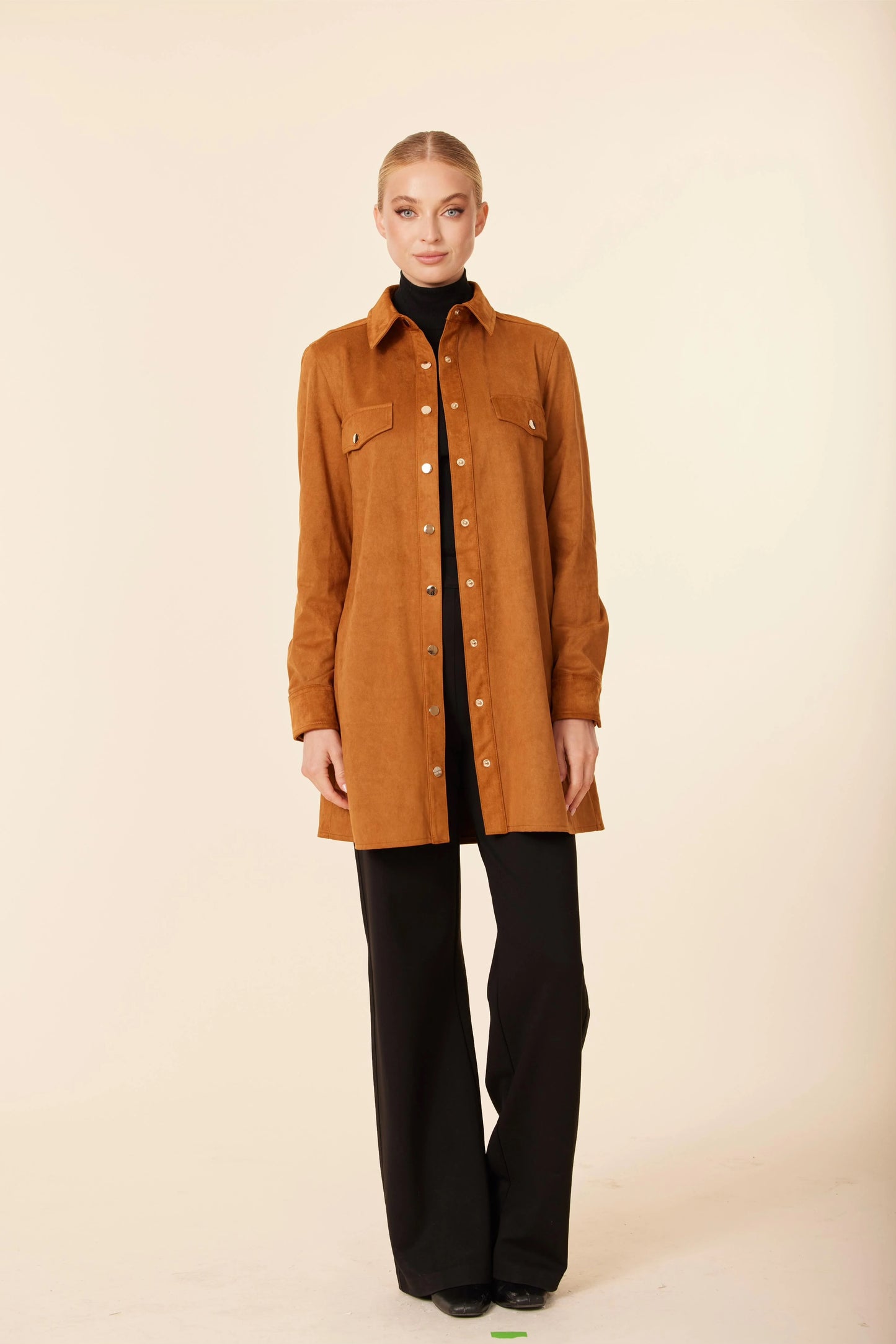 FAUX SUEDE LONG SLEEVE DRESS: Burnt Orange