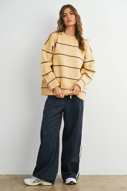 Striped Pattern Drop Shoulder Sweater