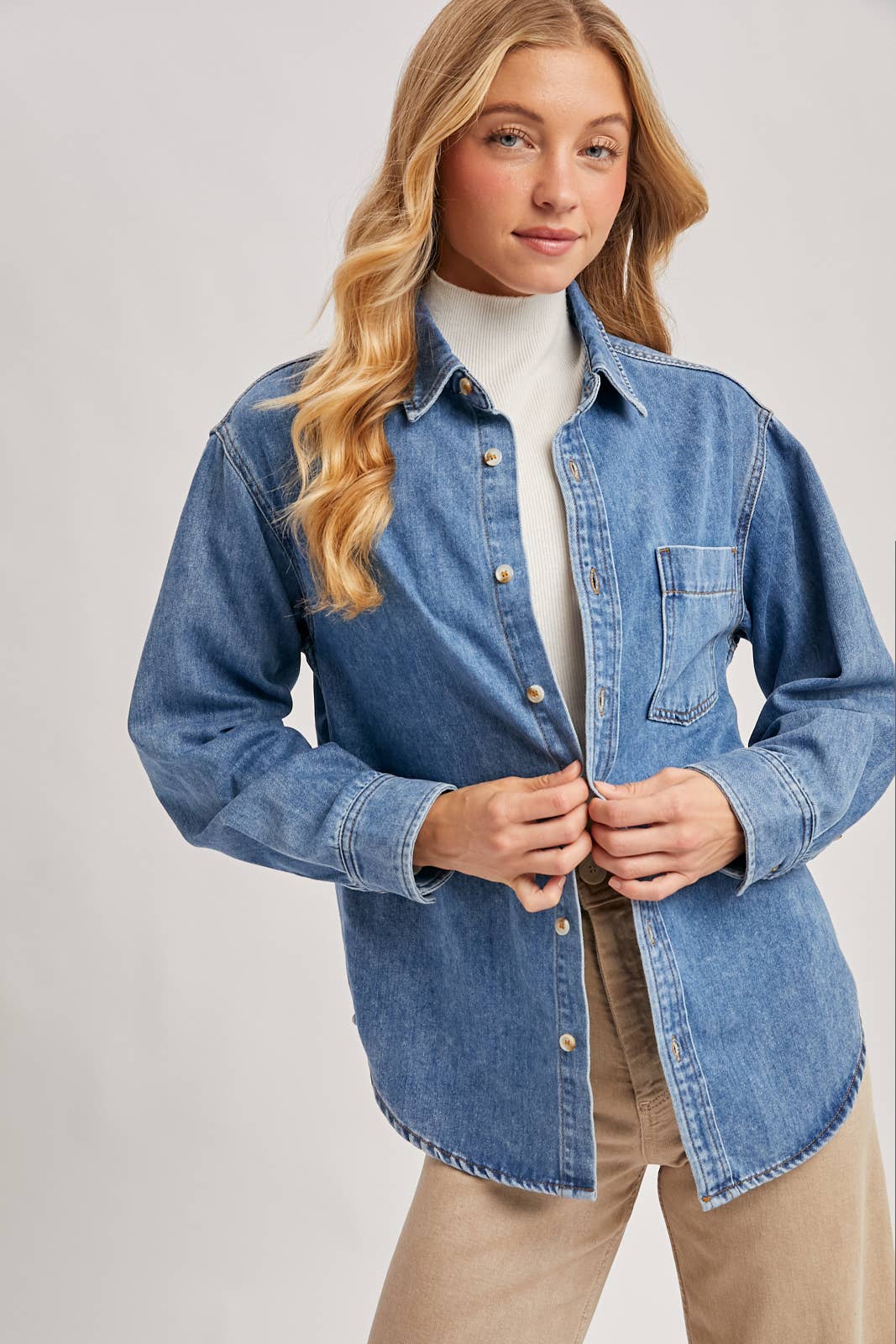 DENIM BUTTON DOWN SHIRT: LIGHT WASH