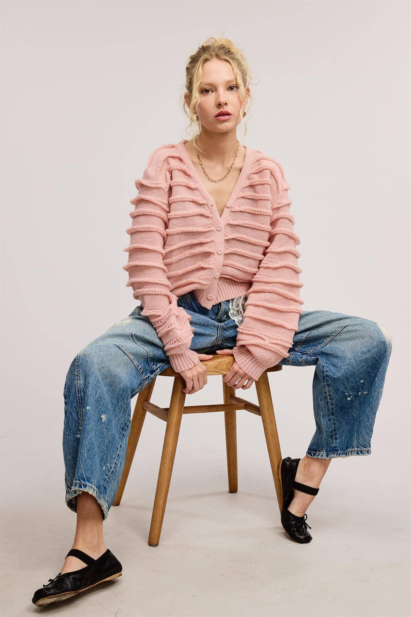 Ruffle Cardigan: Blush
