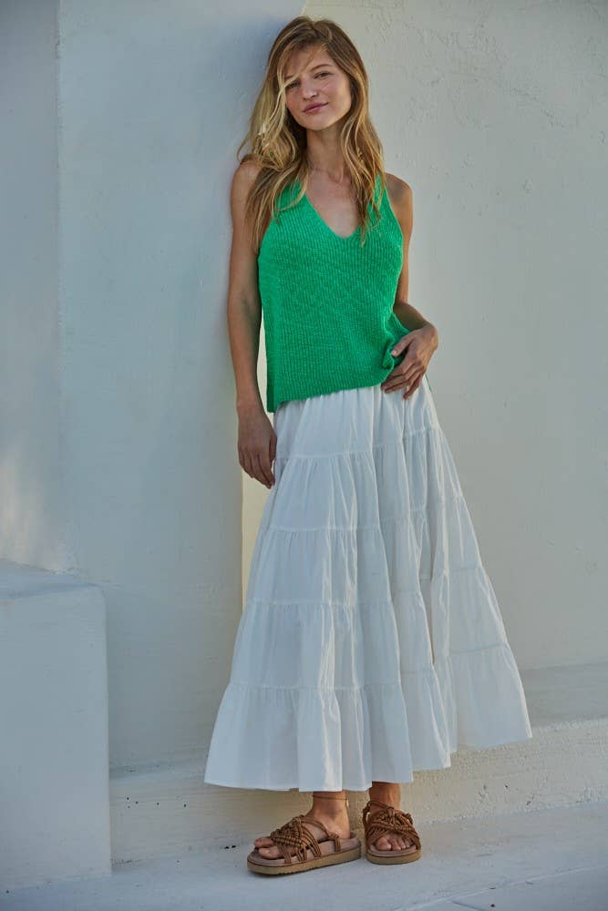 Knit Sweater Cotton V-Neck Sleeveless Tank Top: Cream