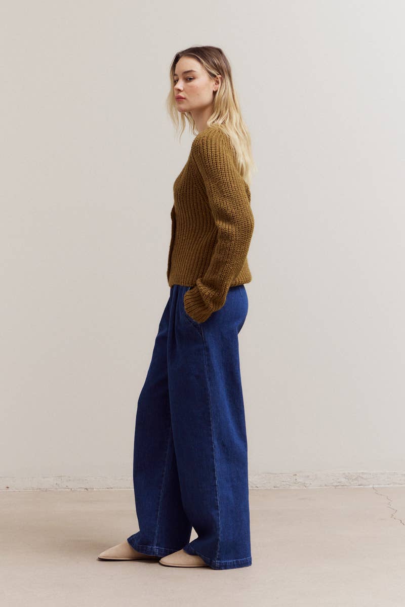 Open Neck Button Cardigan: Toffee