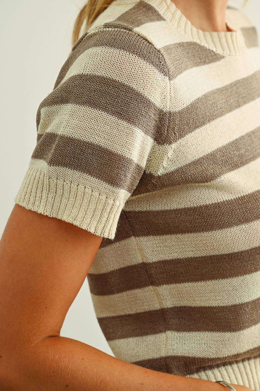 SHORT SLEEVE TOP: MOCHA STRIPE