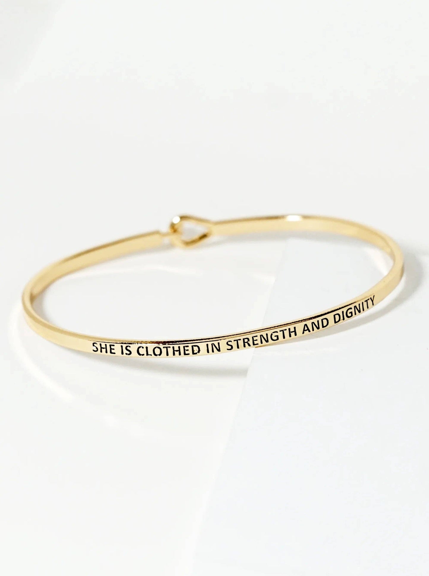 She-Is-Clothed-In-Strength-And-Dignity Engraved Bangle Bracelet: Gold