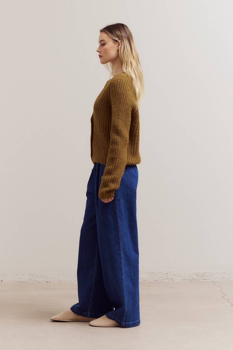 Open Neck Button Cardigan: Toffee