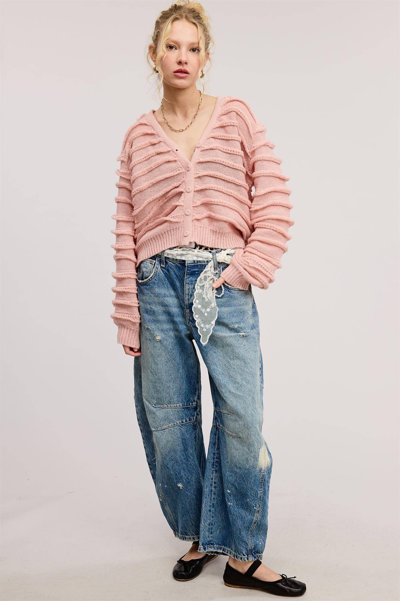 Ruffle Cardigan: Blush