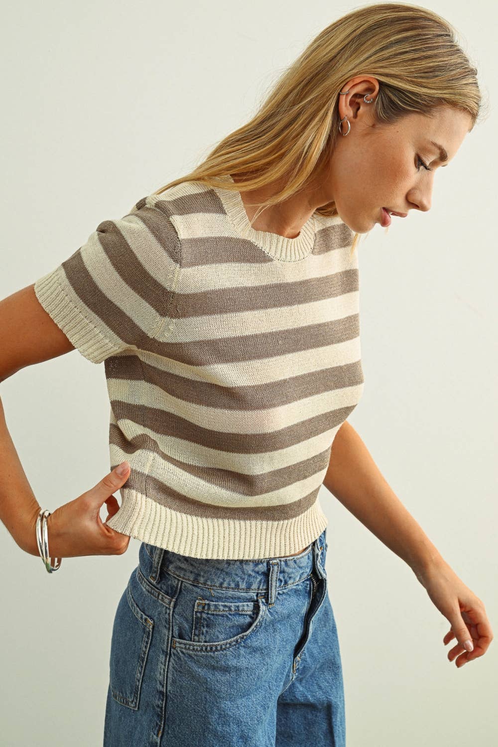 SHORT SLEEVE TOP: MOCHA STRIPE