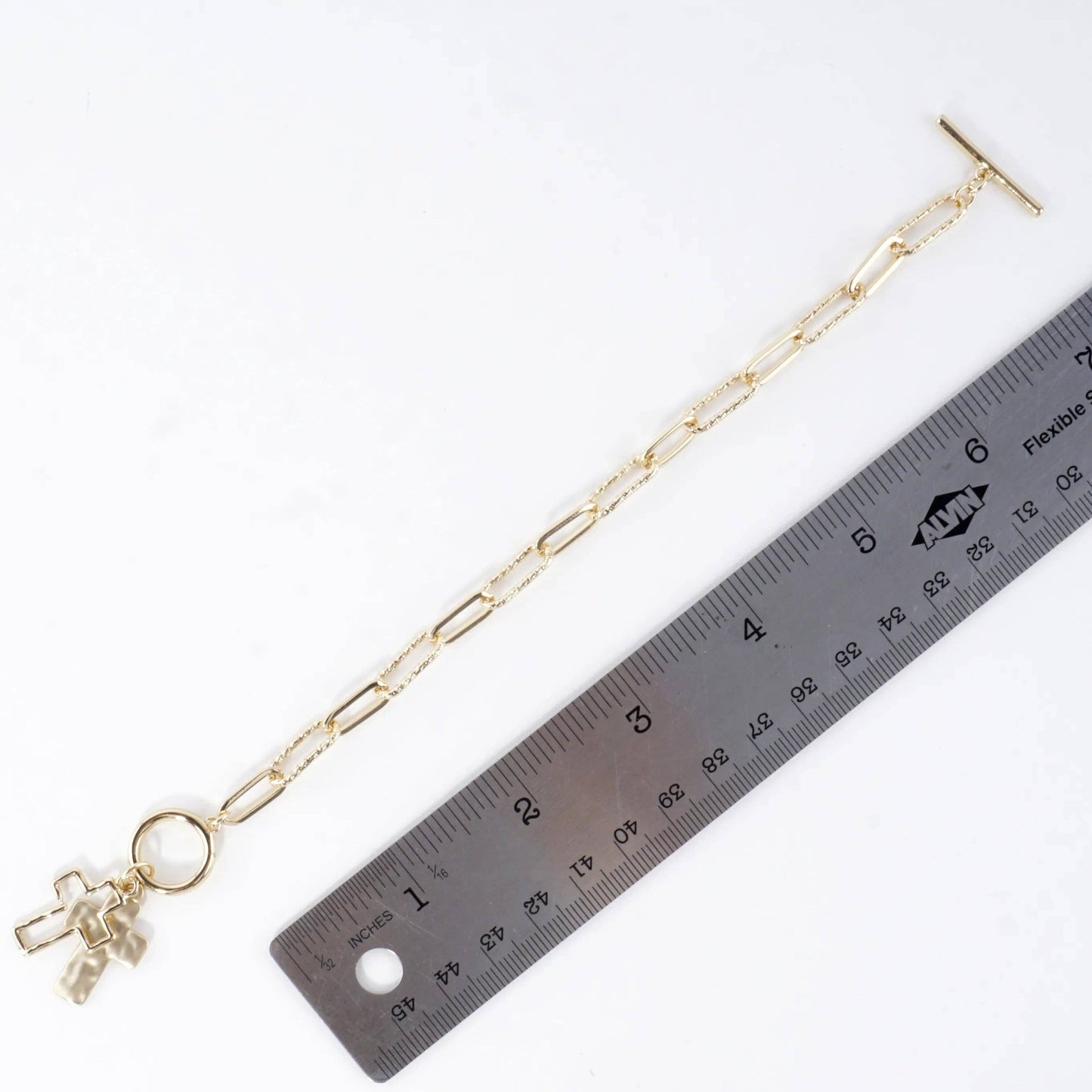 Hammered Cross Cluster Charm Toggle Bracelet: Matte Gold