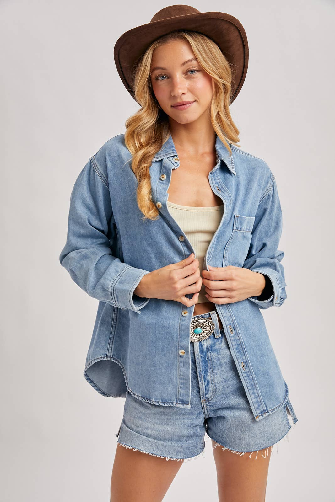 DENIM BUTTON DOWN SHIRT: LIGHT WASH