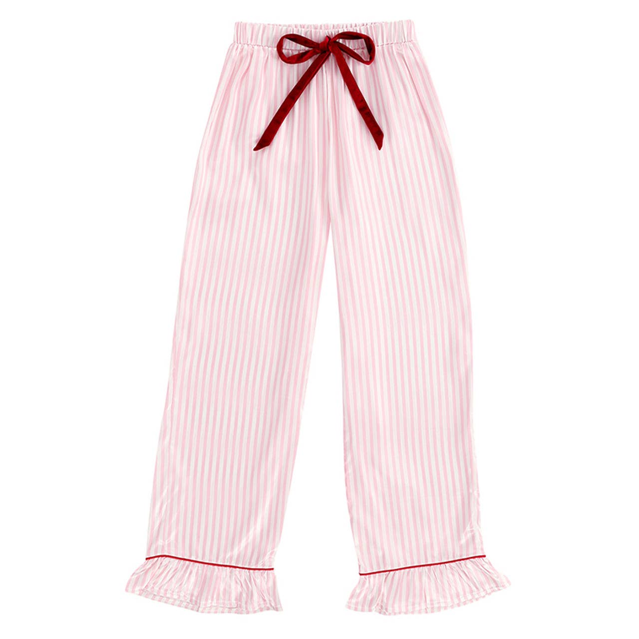 Ruffle PJ Set With Velvet Tie: Pink Stripe
