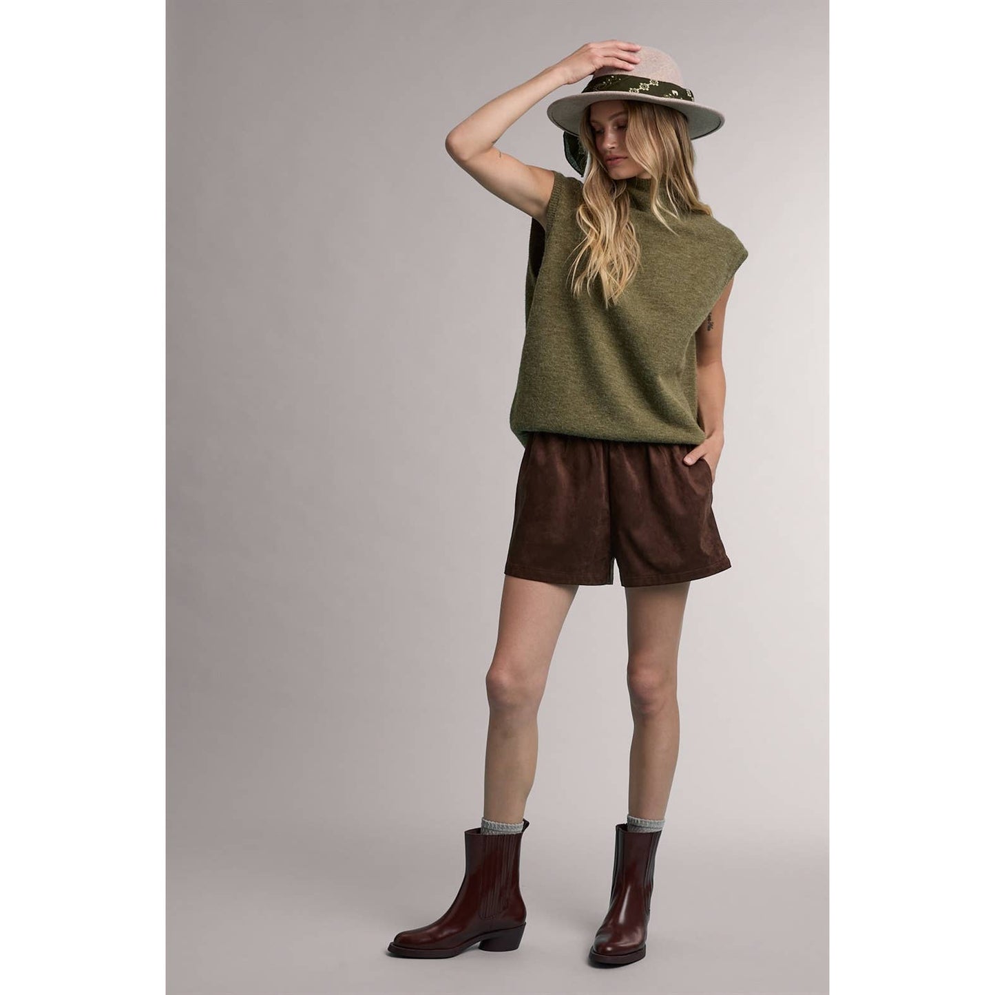 Mock Neck Sleeveless Sweater: Olive