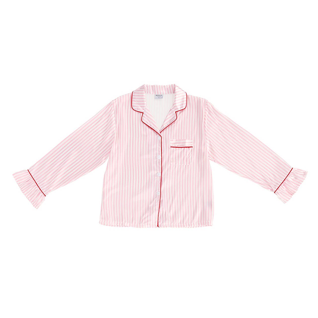 Ruffle PJ Set With Velvet Tie: Pink Stripe