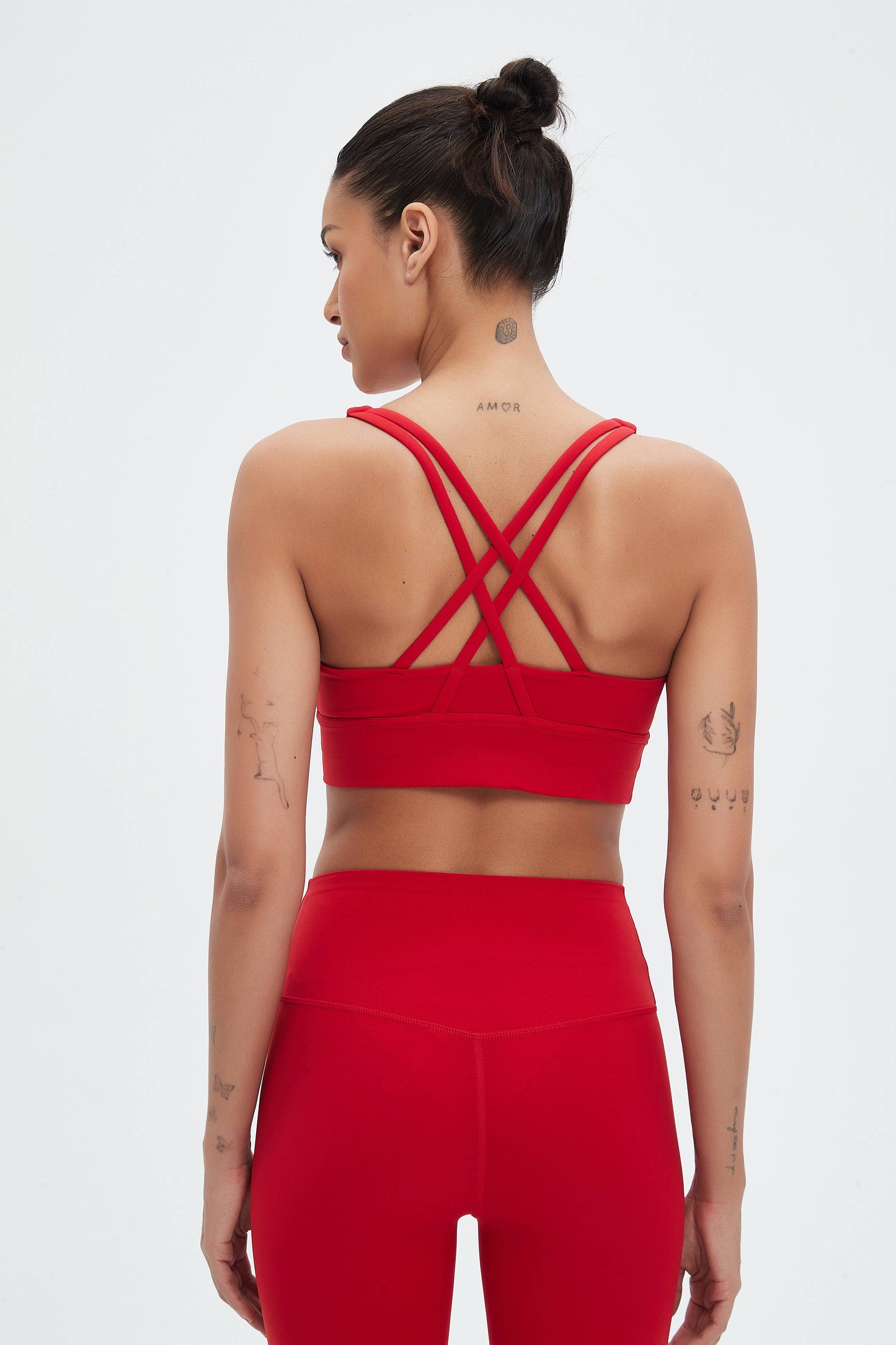Isabella Strappy Back Sports Bra & Legging Activewear Set : Fiery Red