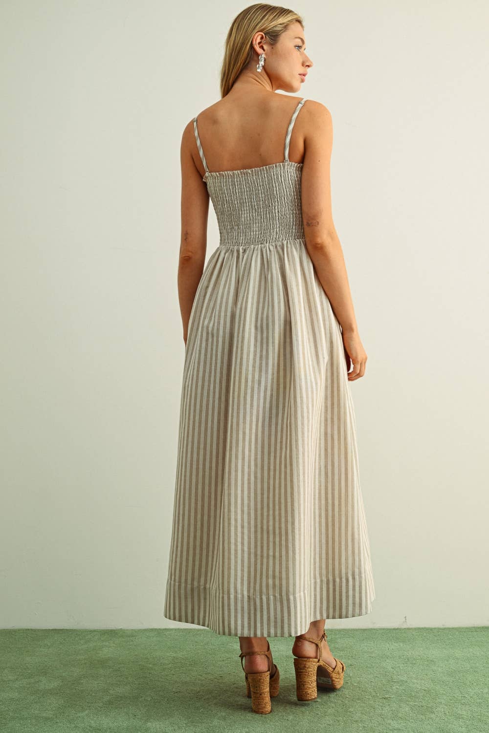 Tan Striped Maxi Dress