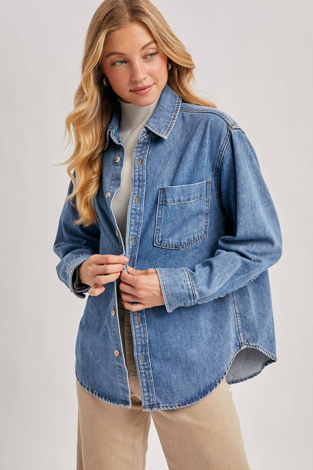 DENIM BUTTON DOWN SHIRT: LIGHT WASH