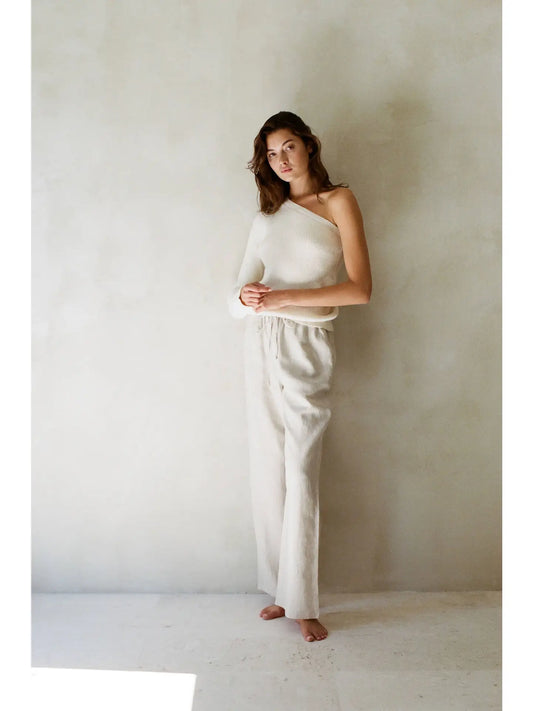 Knit Sweater One Shoulder Long Sleeve Pullover