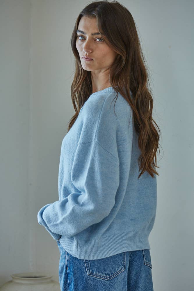 Crew Neck Cardigan: Baby Blue