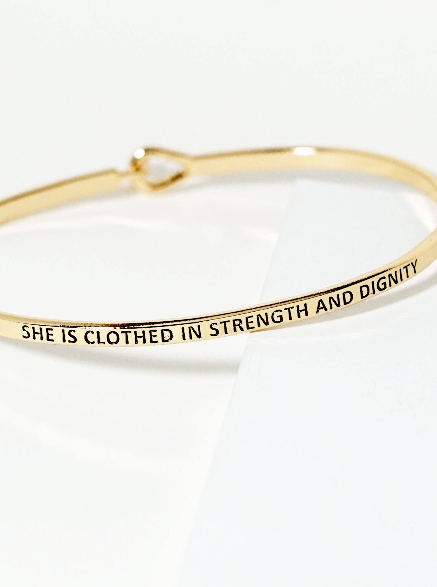 She-Is-Clothed-In-Strength-And-Dignity Engraved Bangle Bracelet: Gold