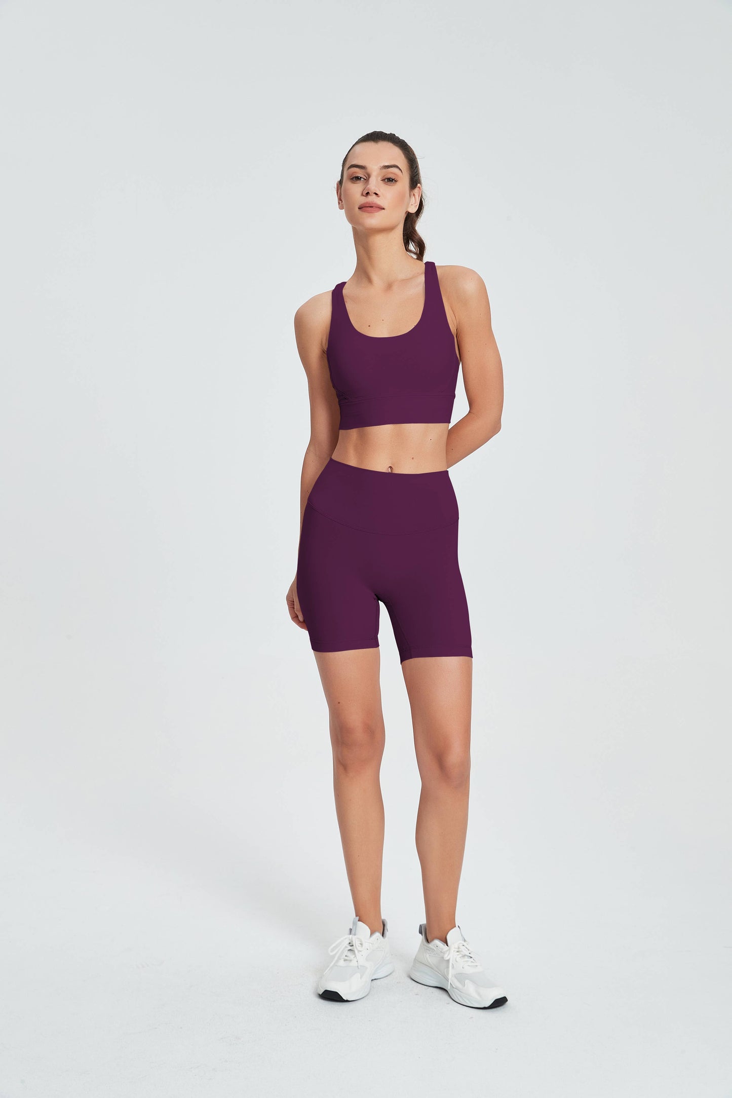 Isabella Strappy Back Sports Bra & Shorts Activewear Set: Magenta