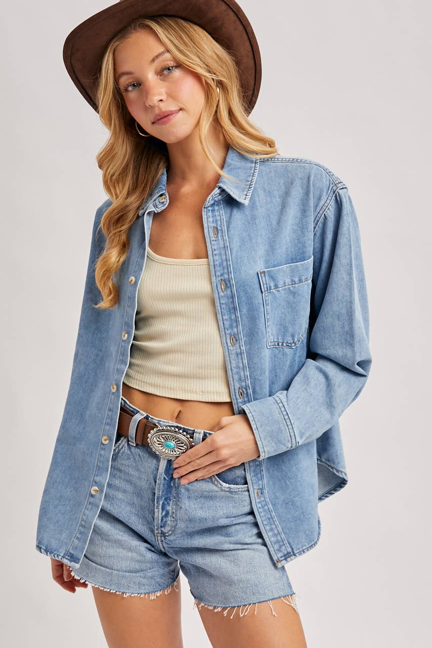 DENIM BUTTON DOWN SHIRT: LIGHT WASH