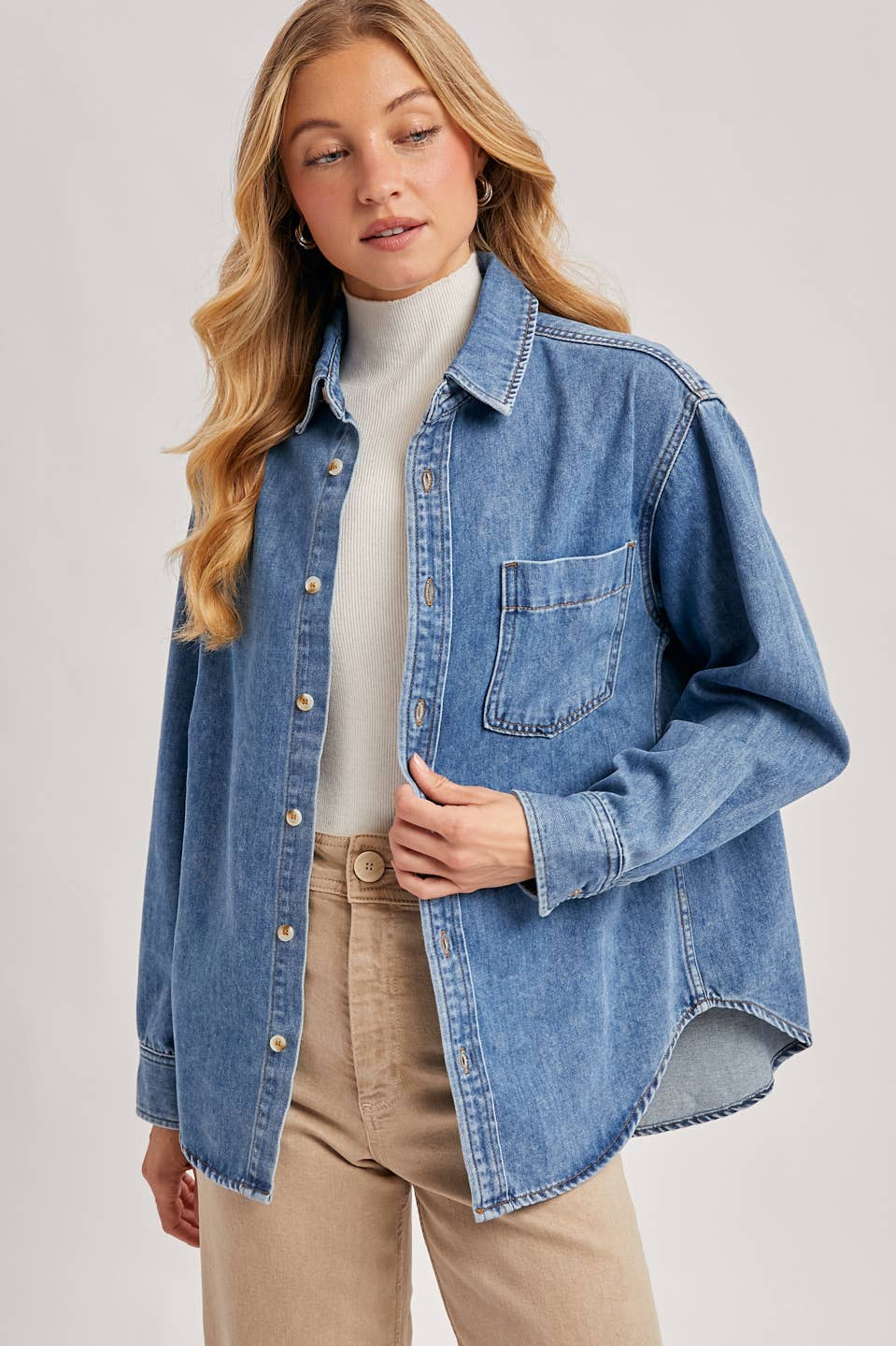 DENIM BUTTON DOWN SHIRT: LIGHT WASH