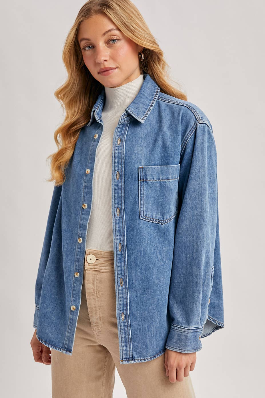 DENIM BUTTON DOWN SHIRT: LIGHT WASH