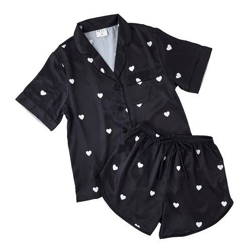 Satin Two-Piece PJ Set: Black
