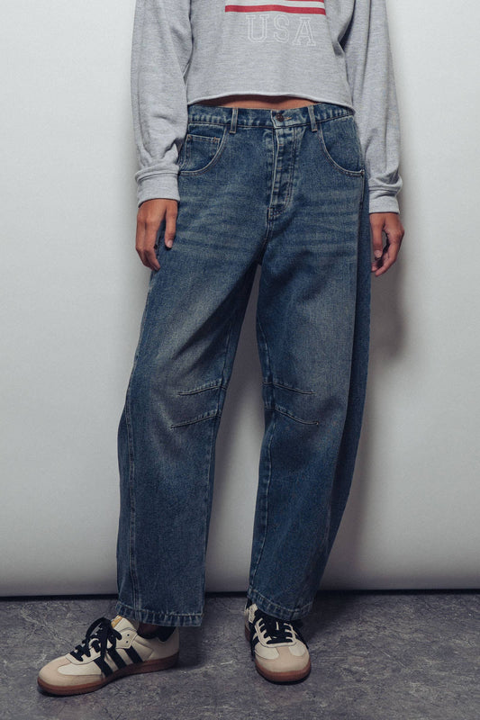 Medium Wash Barrel Leg Denim Jeans