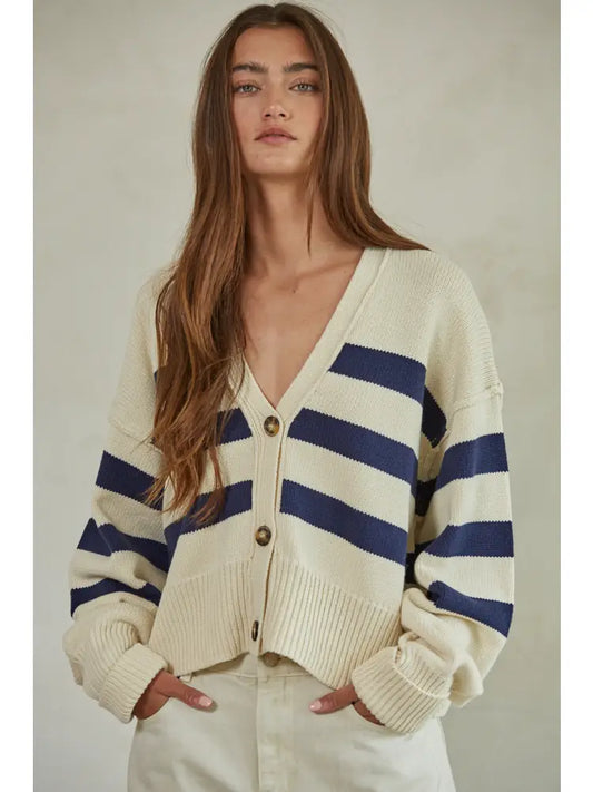 Knit Sweater Striped Button Down Cardigan